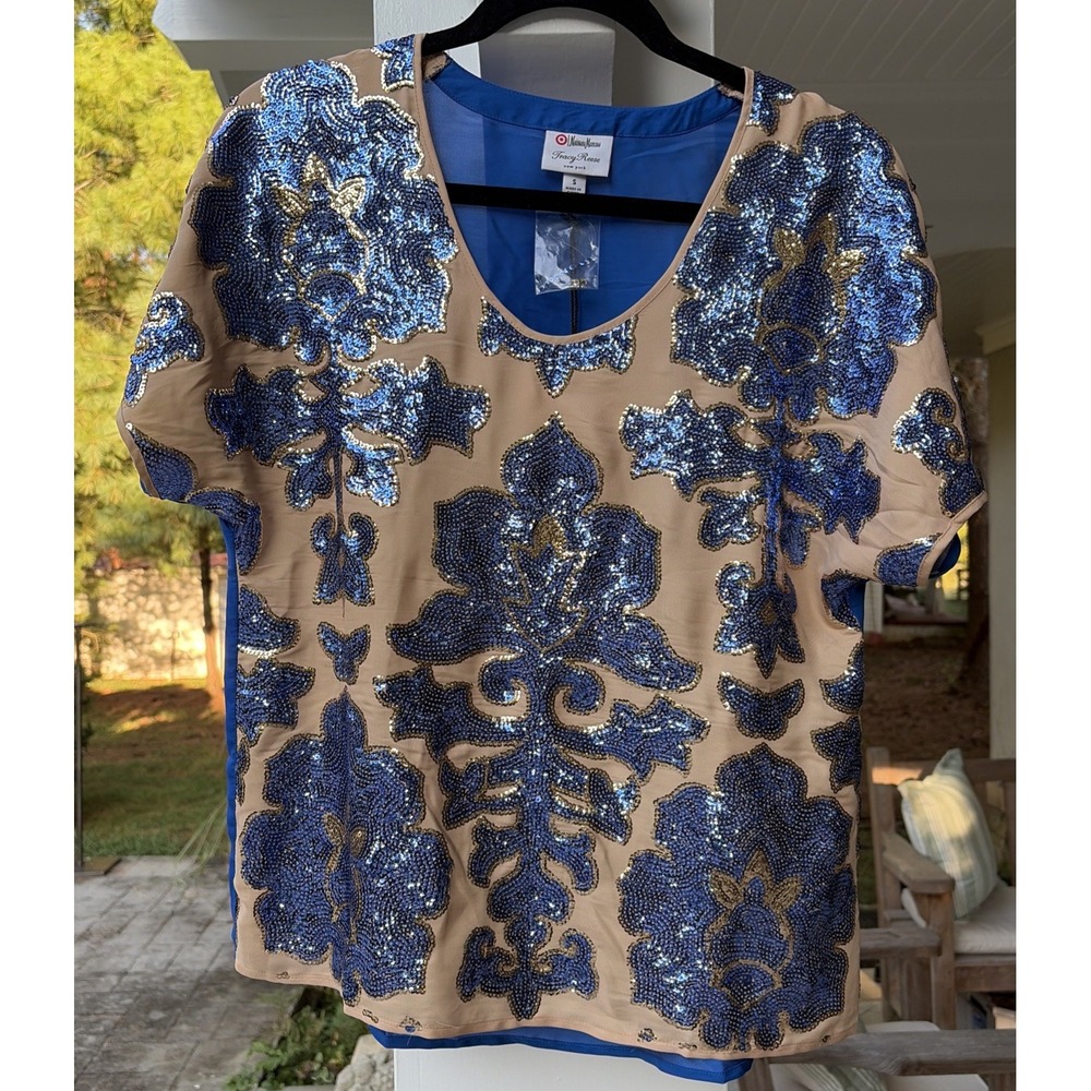 NWT Neiman Marcus Tracy Reese for Target Blue Sequin Women's Shirt Size Small